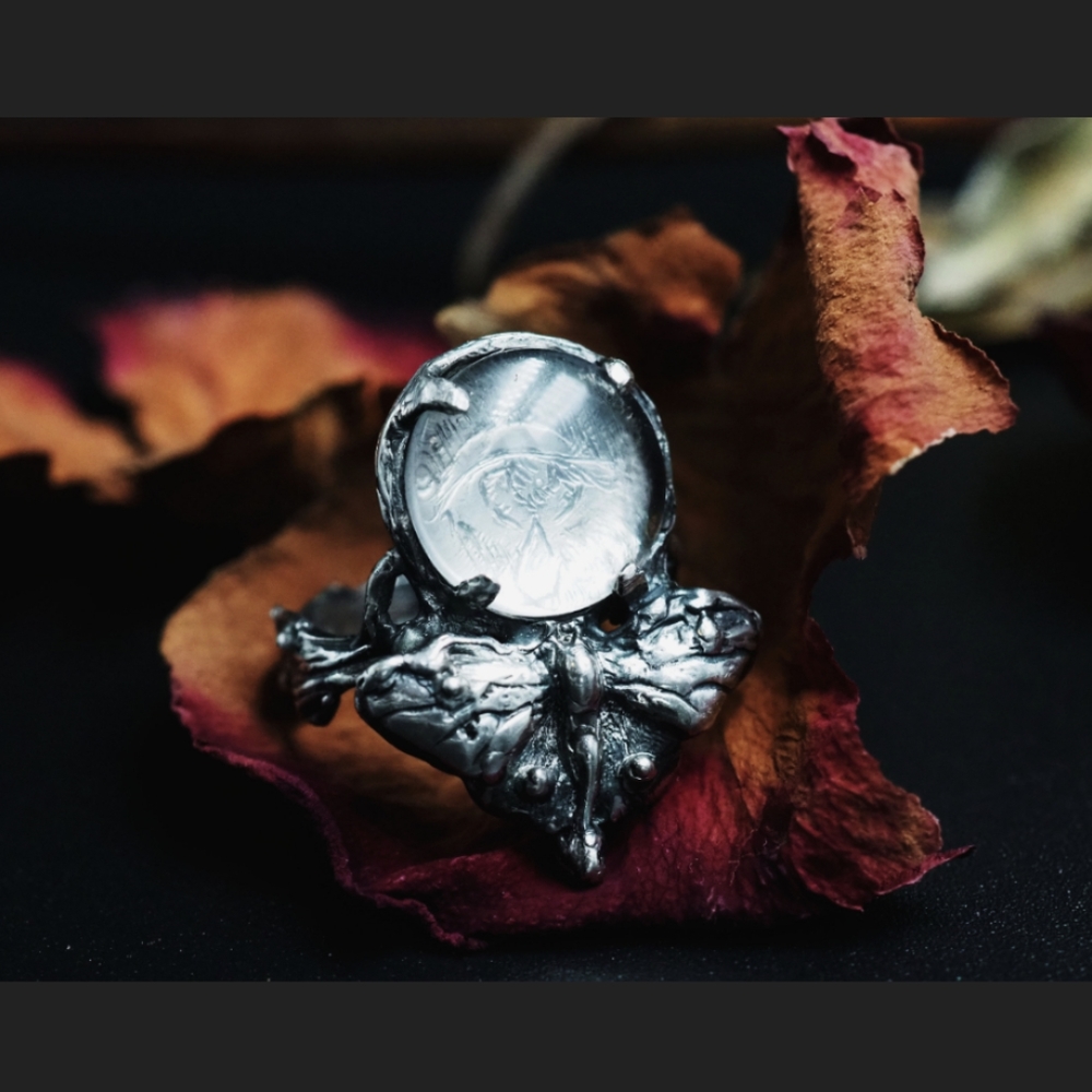 Victorian Inspired Mourning Eye Luna Moth Ring